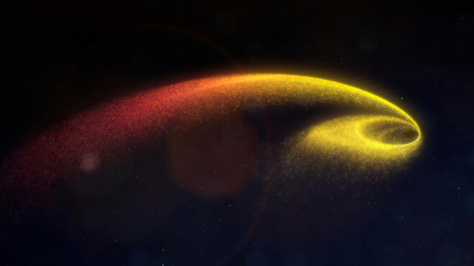 illustration showing a yellow-orange spiral in the blackness of space