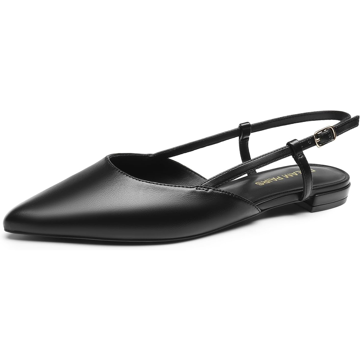 DREAM PAIRS, Dream Pairs Slingback Flats for Women, Pointed-Toe Elegant Women&#039;s Ballet Flats With Buckle Strap, Classic Low Heel Dress Shoes for Casual Work Office Party,size 8,all Black-Pu,dwumfa2504