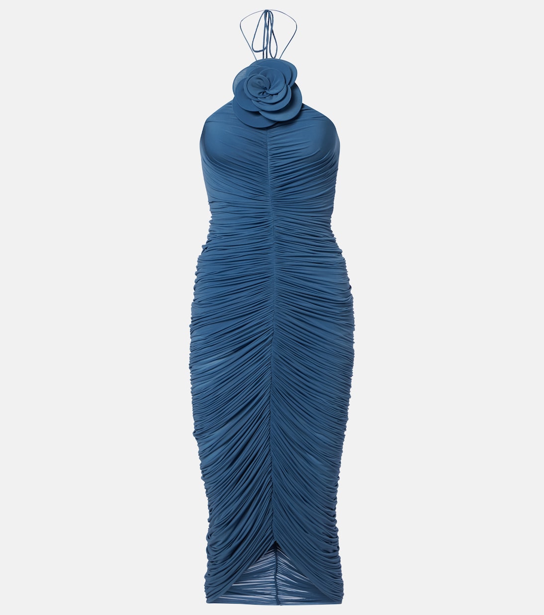 Floral-Appliqu&amp;eacute; Ruched Midi Dress in Blue - Magda Butrym