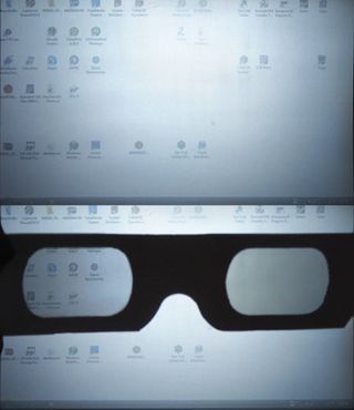 Notice the right filter blocks the desktop icons intended for the left eye
