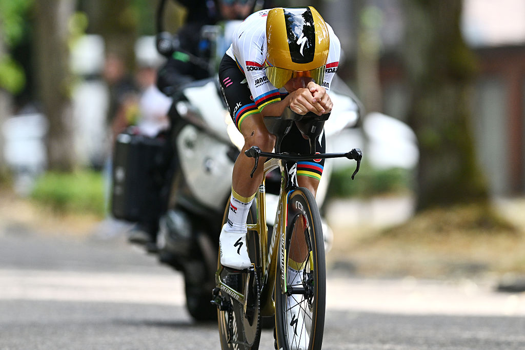 BRASSCHAAT, BELGIUM - JUNE 27: Remco Evenepoel of Belgium competes during the 126th Belgian Road Championship 2025 - Men&#039;s Elite Individual Time Trial a 40.5km one day race from Brasschaat to Brasschaat on June 27, 2025 in Brasschaat, Belgium. (Photo by Luc Claessen/Getty Images)