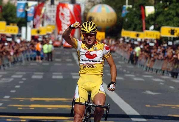 Who's a happy boy, then? Constantino Zaballa crosses the line first at Clasica San Sebastian