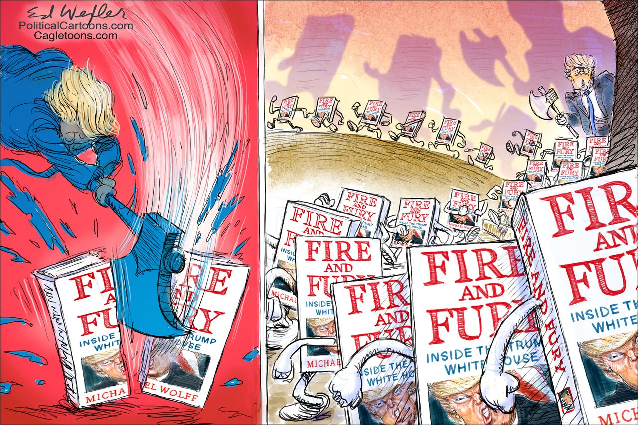 Political cartoon U.S. Trump Fire and Fury