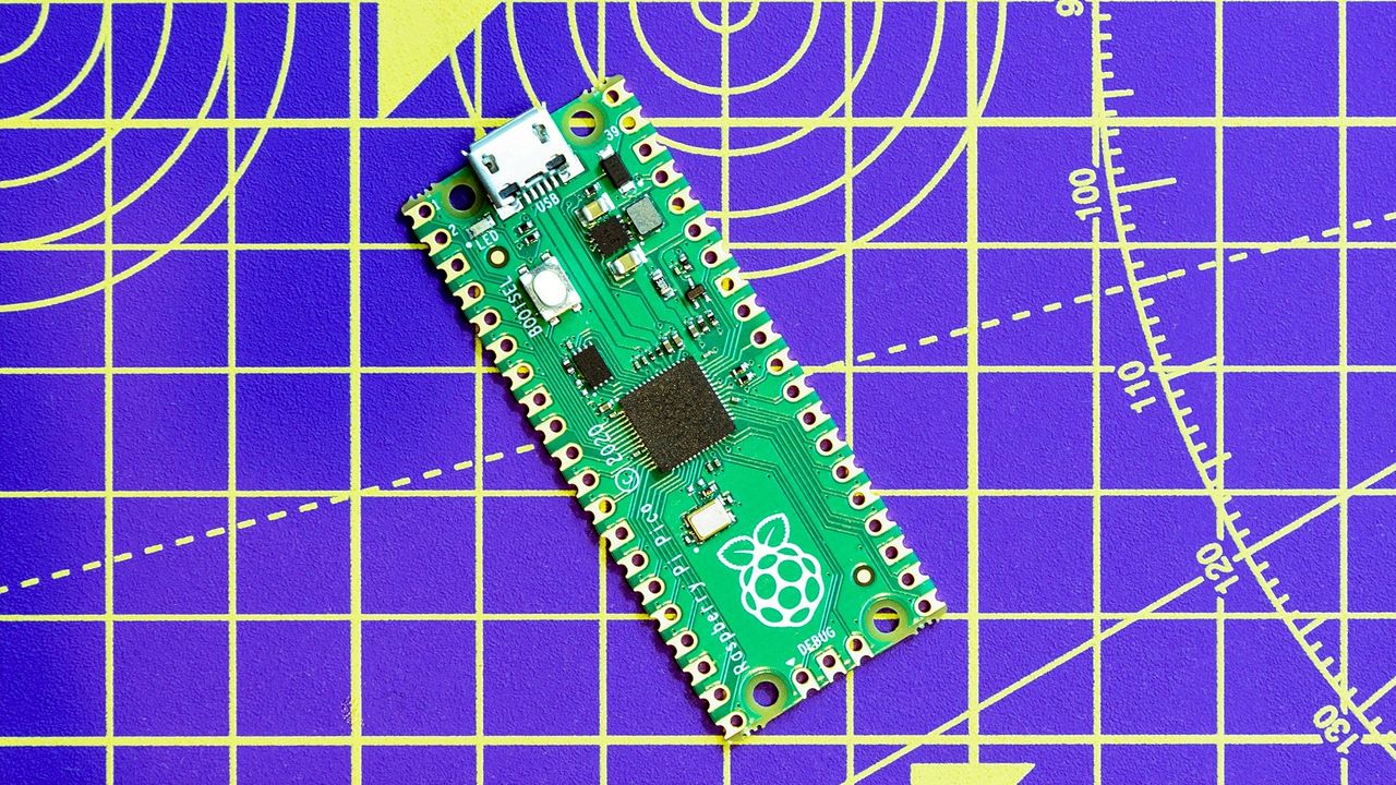 The Raspberry Pi Pico against blueprints