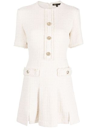 Button-Embellished Tweed Minidress