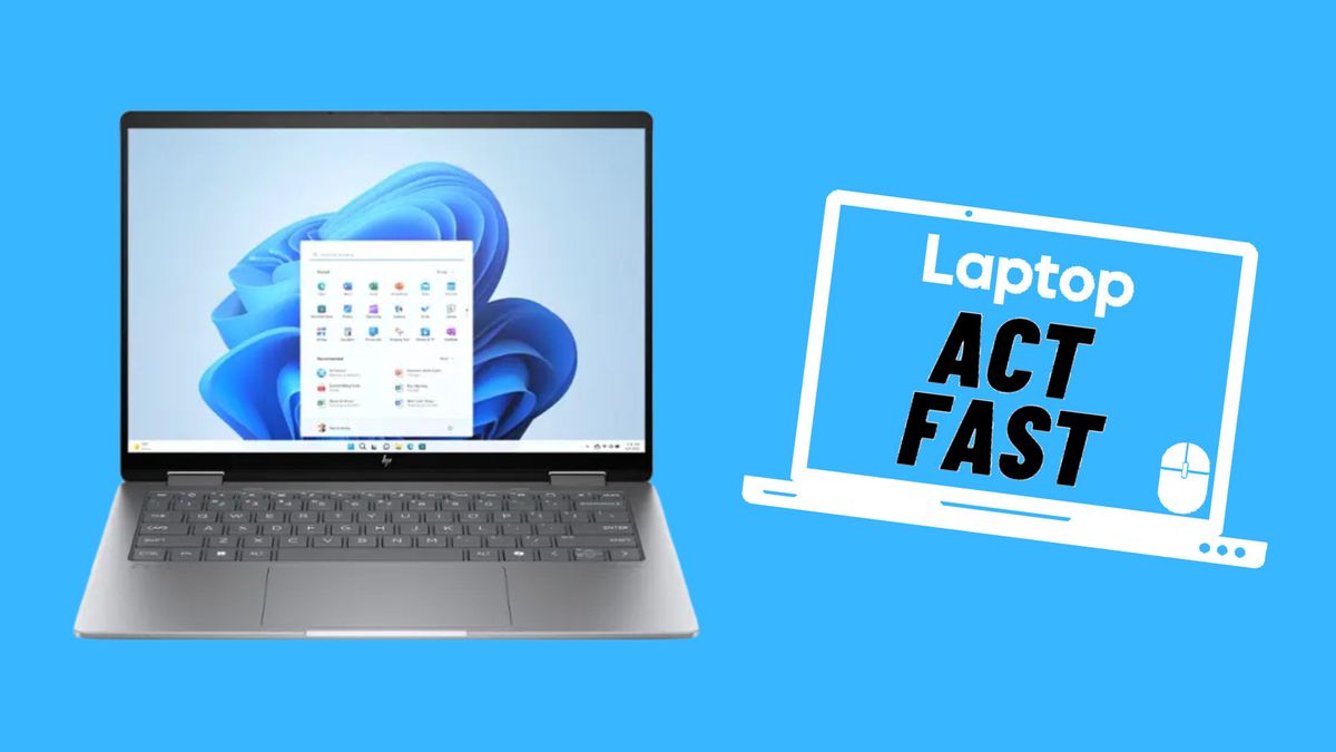 Hp Envy 2-in-1 laptop against blue background