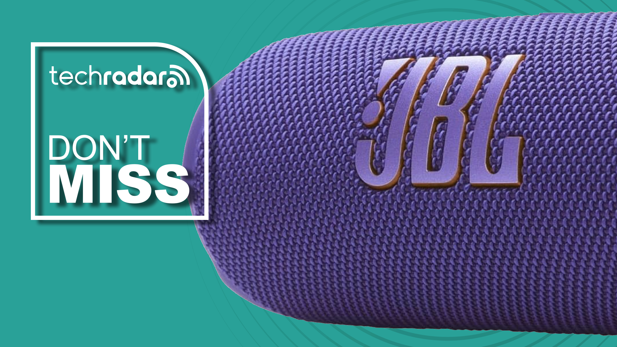 JBL Flip 7 in purple, on a teal background with TR's 'Don't Miss' badge
