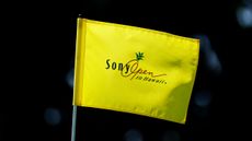 A yellow Sony Open in Hawaii PGA Tour flag 