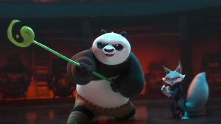 Po and Zhen pose for battle in Kung Fu Panda 4.