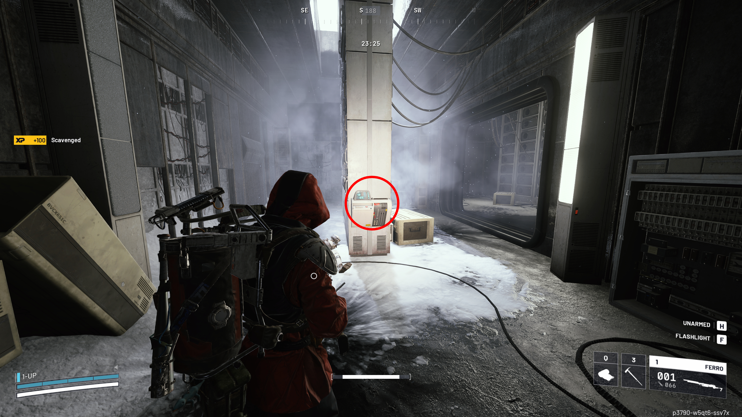 Arc Raiders Last Entry: A player looking at the seed deposit box in the Seed Vault, with a red circle highlighting the object.