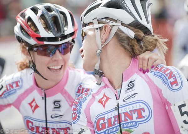 Teamates Miller and Teal Stetson-Lee share a few words moments before the start