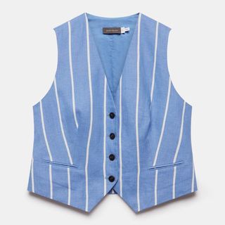 Blue Linen Striped Waistcoat
