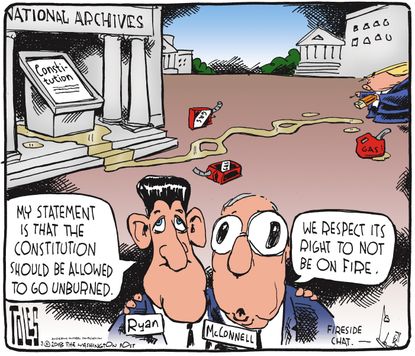Political cartoon U.S. Paul Ryan Mitch McConnell constitution Trump chaos