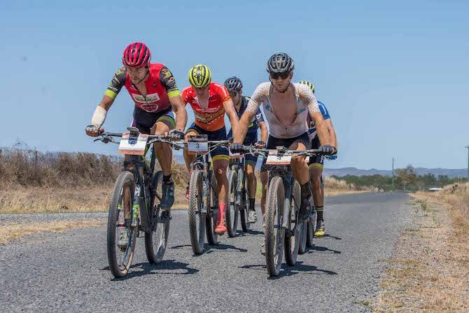 The front group &ndash; led by Brandan Marquez Fernandez and Stijn Van Boxstael &ndash; enjoy a section of tarmac on stage 6 of the 2019 Crocodile Trophy