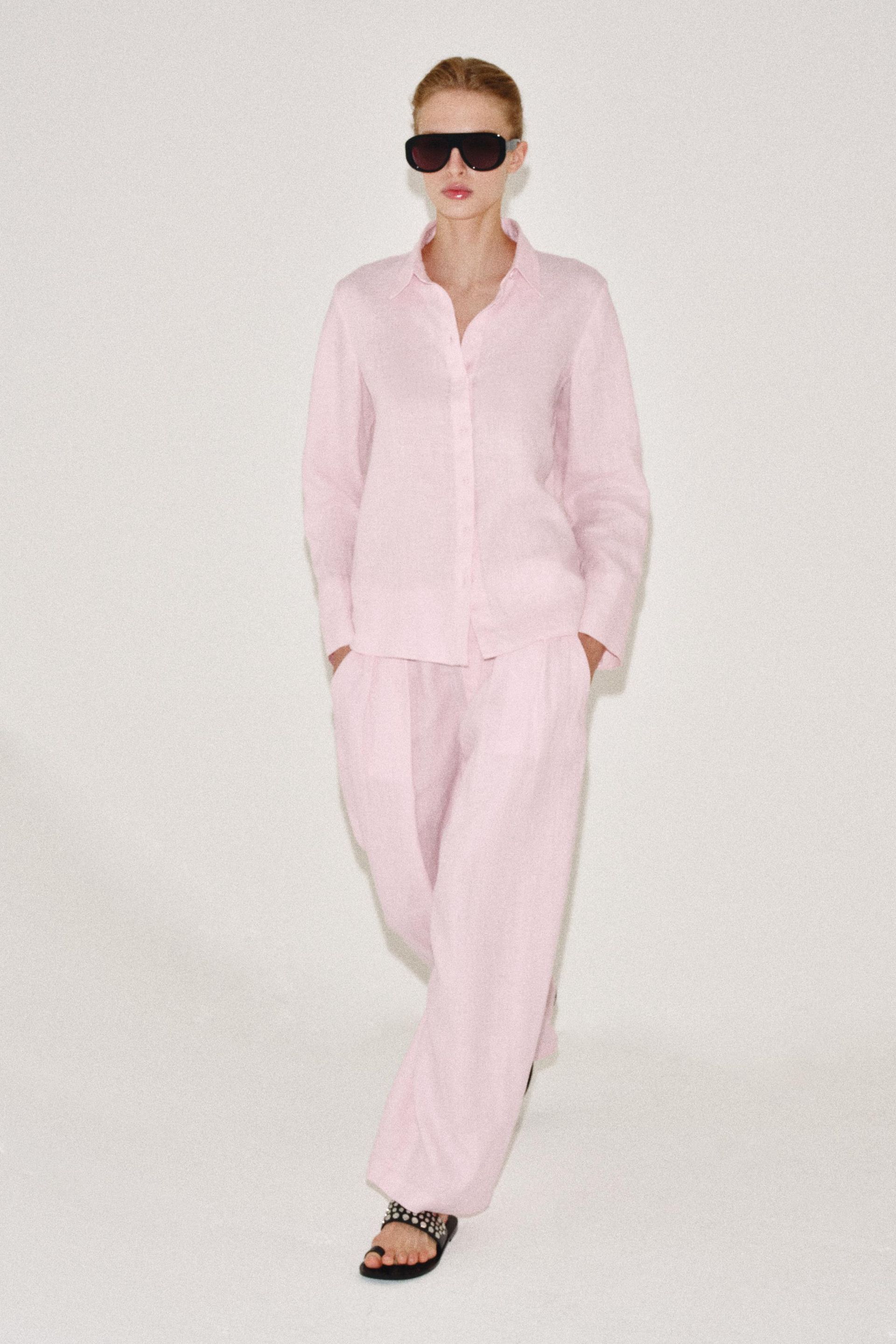 Zw Collection 100% Linen Pleated Trousers