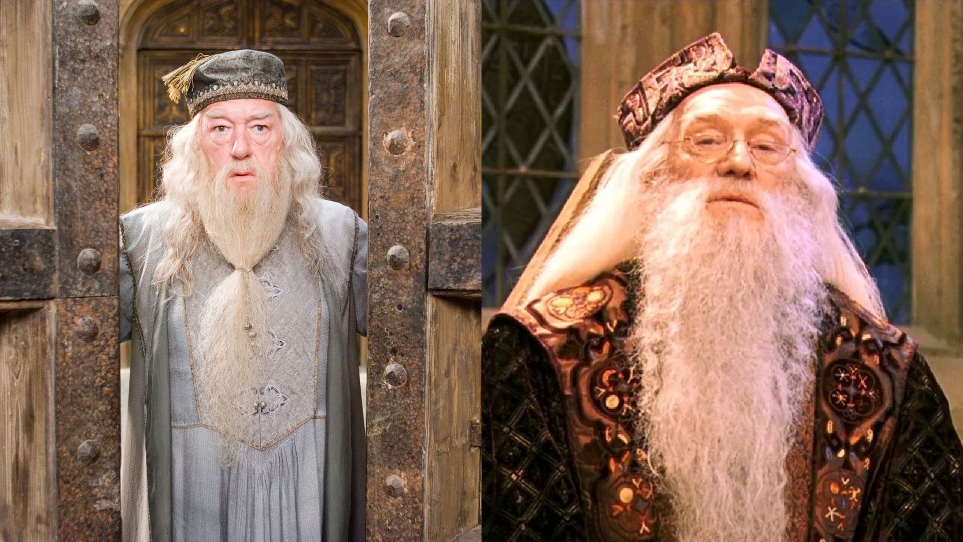 On the left Michael Gambon's Dumbledore and on the right Richard Harris' Dumbledore