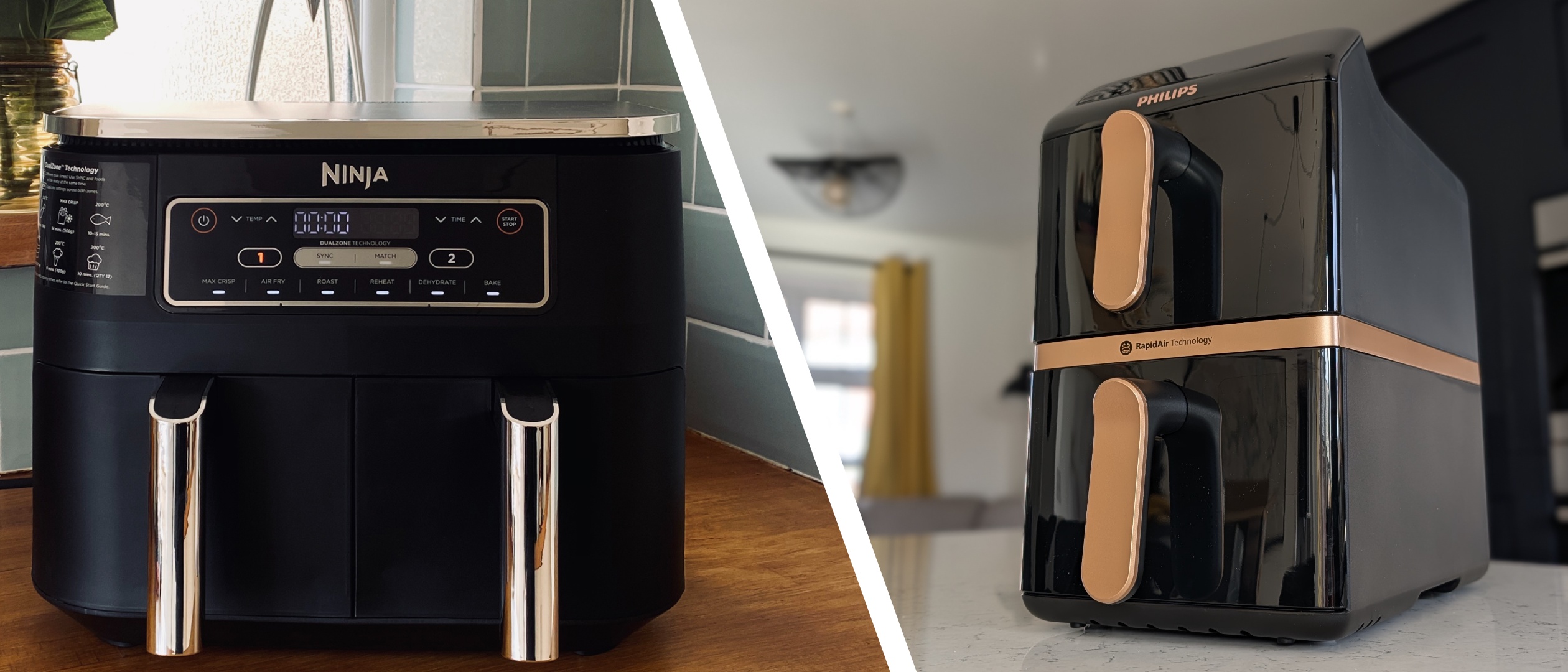 Two dual-zone air fryers