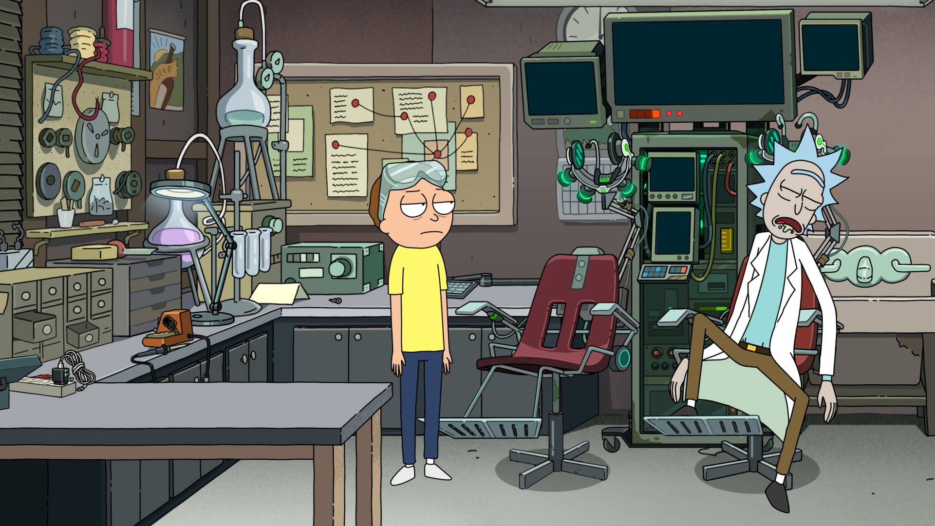 Rick and Morty in Rick&#039;s lab in the season 8 premiere