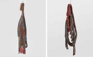 Left: 'Metamorphosis IV (2),' 1987-1990. Right: 'Metamorphosis IV (7),' 1987-1990. Both of these are made of dyed and painted manila, plaster and acrylic paint.