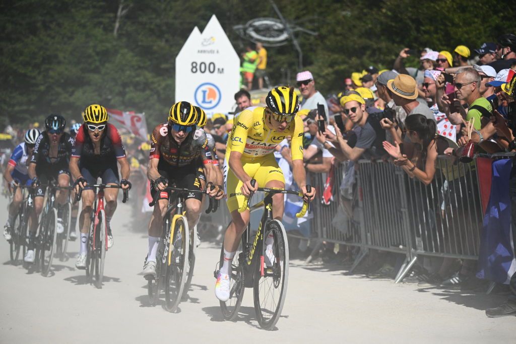Slovenian Tadej Pogacar of UAE Team Emirates pictured in action during stage seven of the Tour de France cycling race a 176 km race from Tomblaine to La Super Planche des Belles Filles France on Friday 08 July 2022 This years Tour de France takes place from 01 to 24 July 2022 BELGA PHOTO POOL JASPER JACOBS UK OUT Photo by JASPER JACOBS BELGA MAG Belga via AFP Photo by JASPER JACOBSBELGA MAGAFP via Getty Images