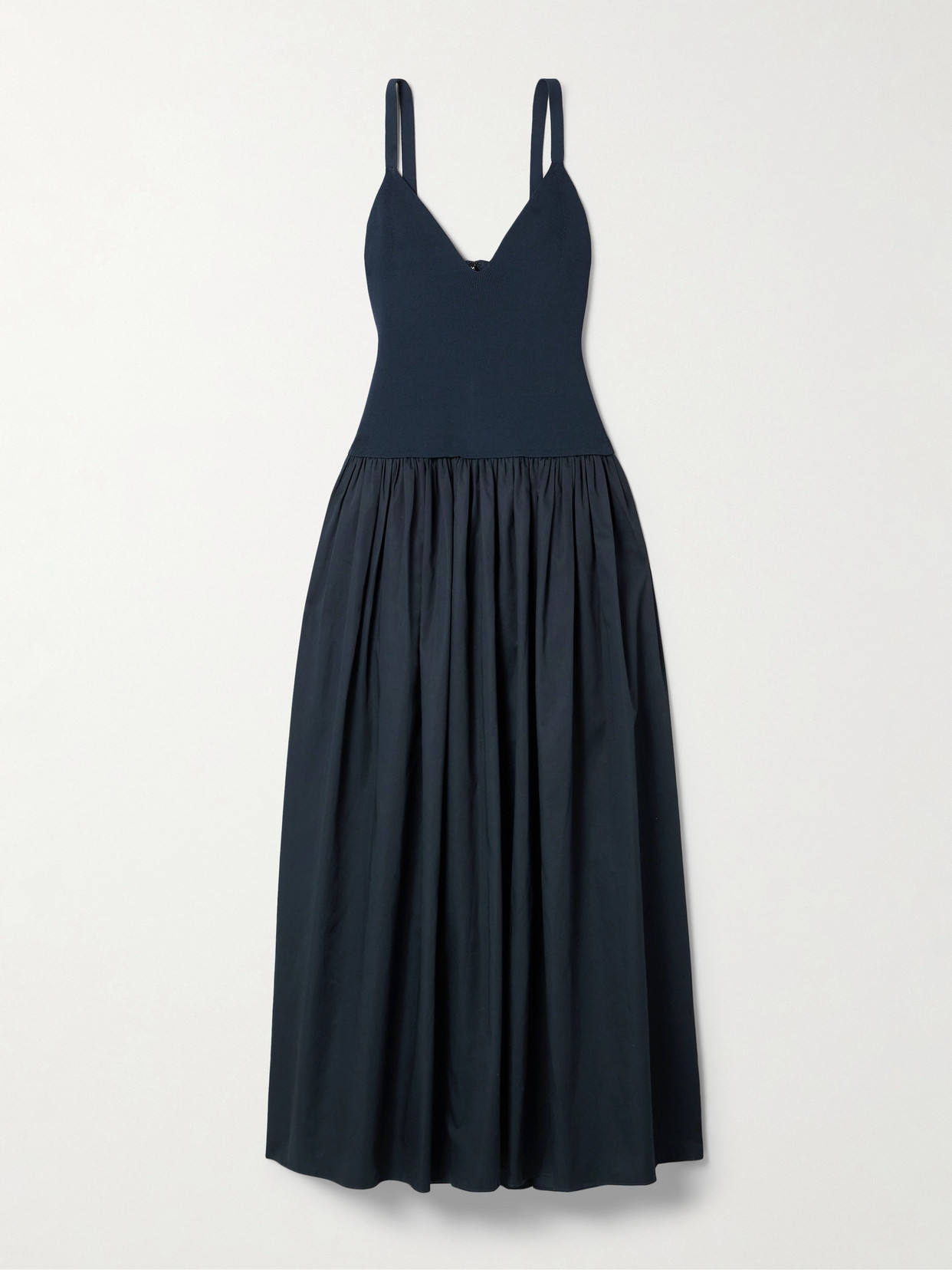 Stretch-Knit and Cotton-Poplin Midi Dress