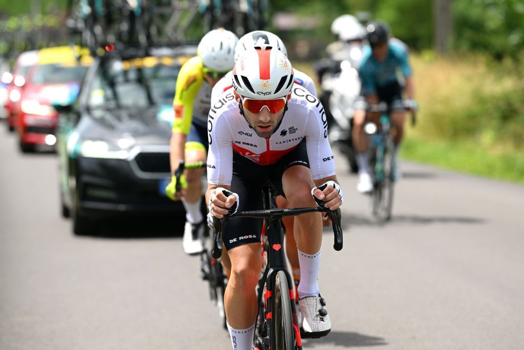 CHAINTRE FRANCE JUNE 09 Benjamin Thomas of France and Team Cofidis competes in the breakaway during the 74th Criterium du Dauphine 2022 Stage 5 a 1623km stage from ThizylesBourgs to Chaintr WorldTour Dauphin on June 09 2022 in Chaintre France Photo by Dario BelingheriGetty Images
