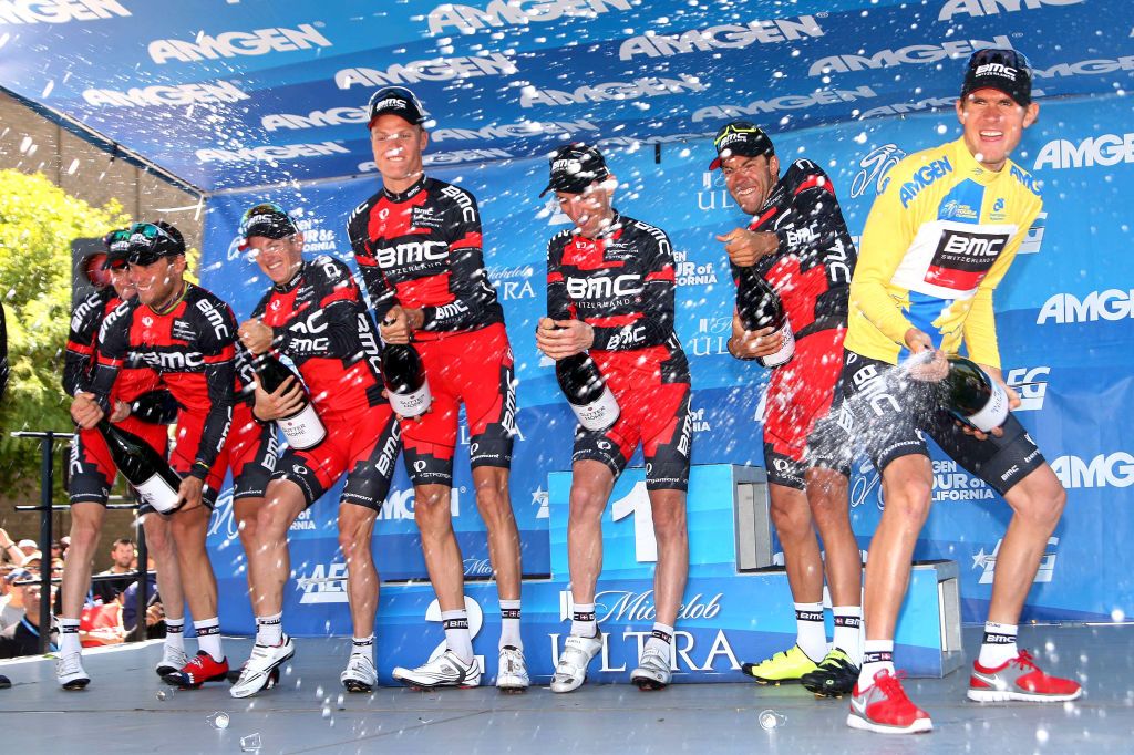 Cycling: Tour of California 2013 / Stage 8
Podium/ BMC Racing Team (USA)/ Tejay VAN GARDEREN (USA) Leader Yellow Jersey/ Brent BOOKWALTER (USA)/ Mathias FRANK (Swi)/ Philippe GILBERT (Bel)/ Thor HUSHOVD (Nor)/ Amael MOINARD (Fra)/ Marco PINOTTI (Ita)/ Michael SCHAR (Swi) Celebration Joie Vreugde/
San Francisco - Santa Rosa (130.4km)
TOC / Amgen/ Ronde Rit Etape / (c)Tim De Waele
