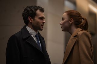 Alden Ehrenreich as Luke and Phoebe Dynevor as Emily in Fair Play