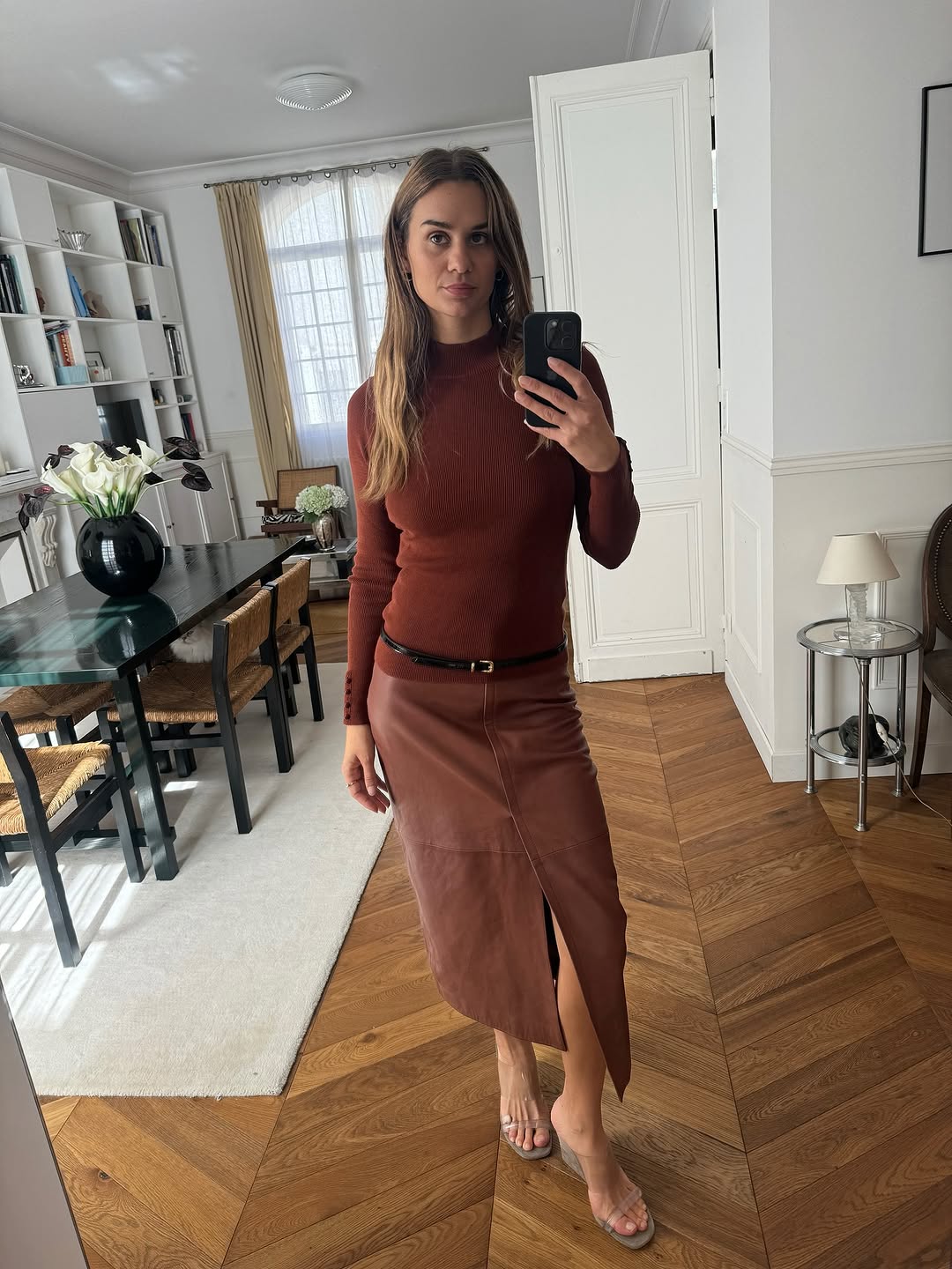 woman wearing wedge heels outfit fall 2025