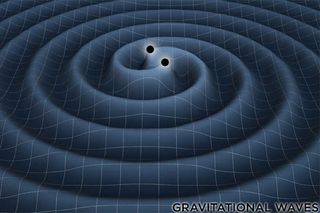 This image shows a computer simulation of the gravitational waves generated by 2 closely-orbiting black holes.