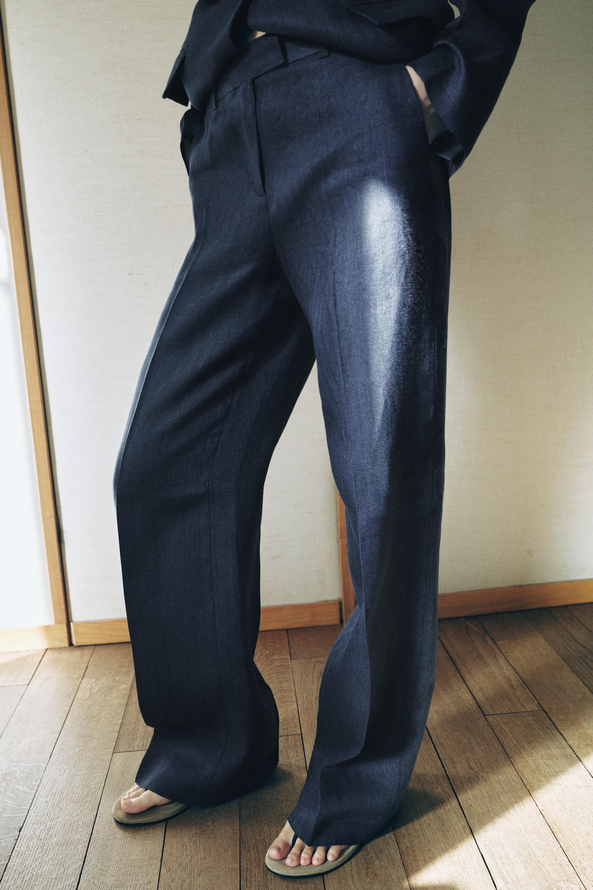 100% Linen Herringbone Trousers