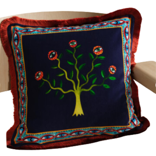 Fringed Printed Cotton-Blend Velvet Cushion