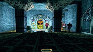 A player walking through a cathedral during one of the best classic PC games ever made, Thief.