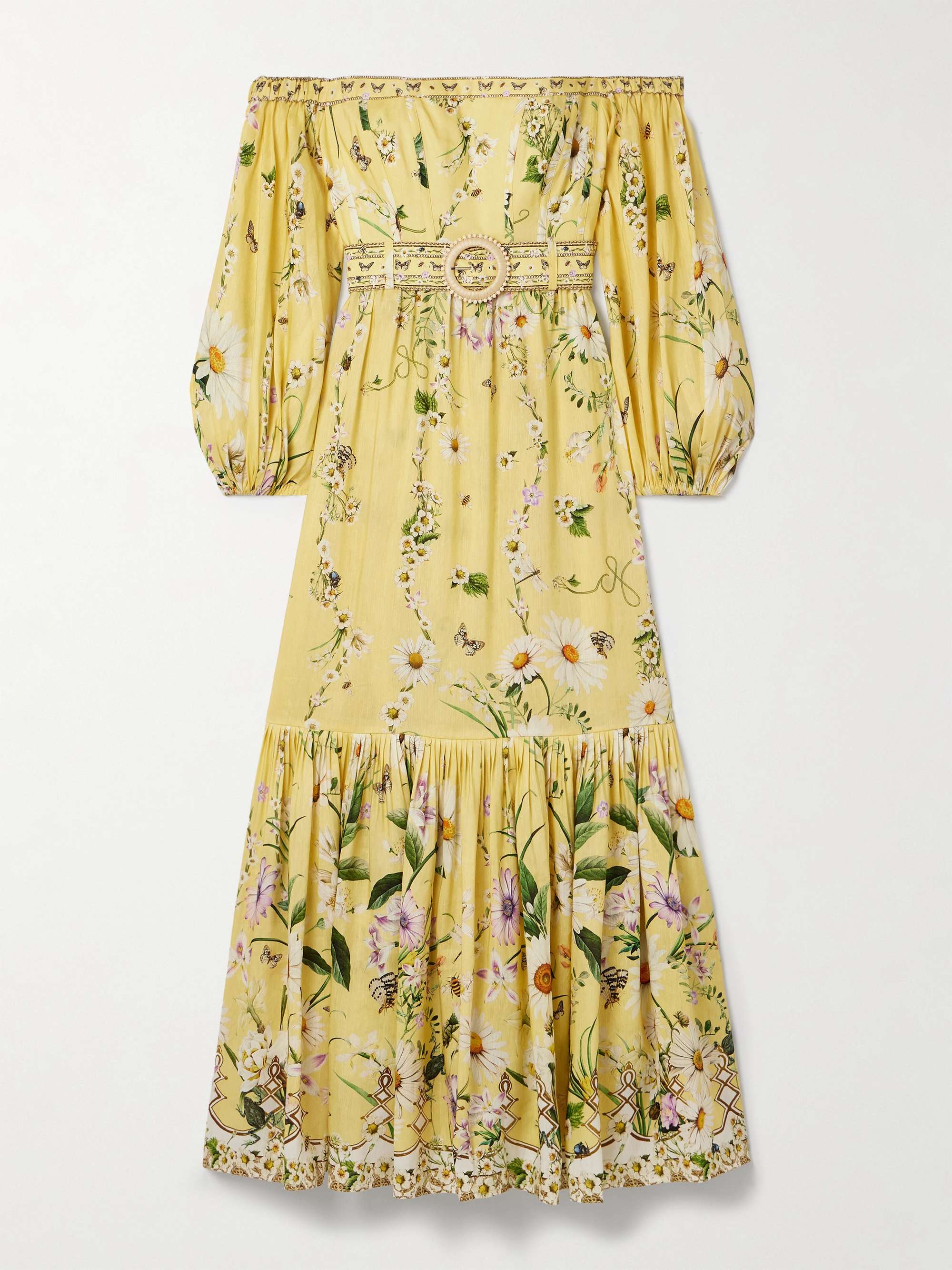 Off-The-Shoulder Gathered Floral-Print Linen and Silk-Blend Maxi Dress