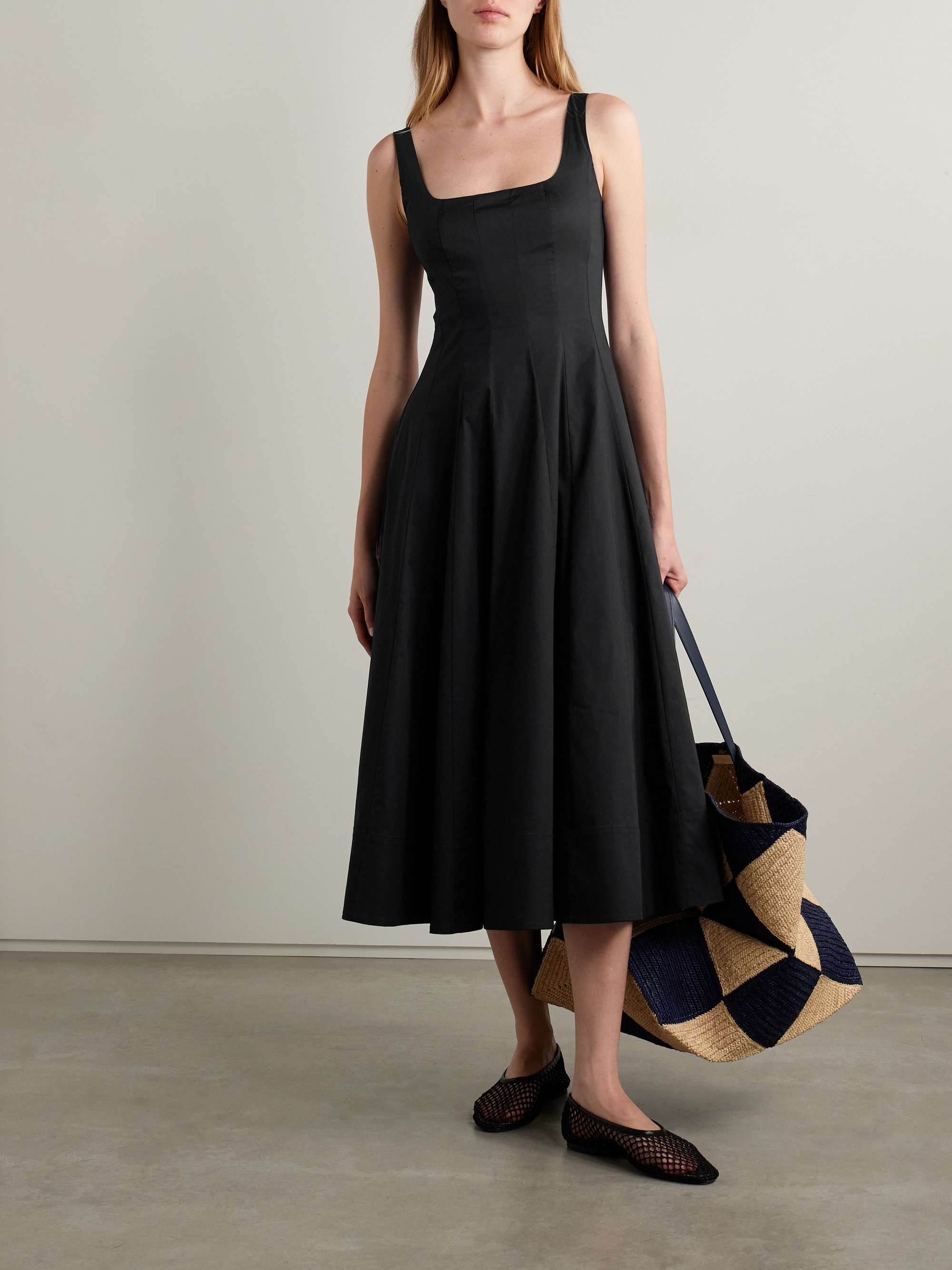 Wells Pleated Cotton-Blend Poplin Midi Dress