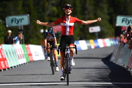 NOREFJELL NORWAY AUGUST 13 Cecilie Uttrup Ludwig of Denmark and Team FDJ Nouvelle Aquitaine Futuroscope celebrates at finish line as stage winner during the 8th Tour of Scandinavia 2022 Battle Of The North Stage 5 a 1274km stage from Vikersund to Norefjell 791m UCIWWT tourofscandinavia TOSC22 on August 13 2022 in Norefjell Norway Photo by Luc ClaessenGetty Images