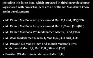 Apple M3 product leaks