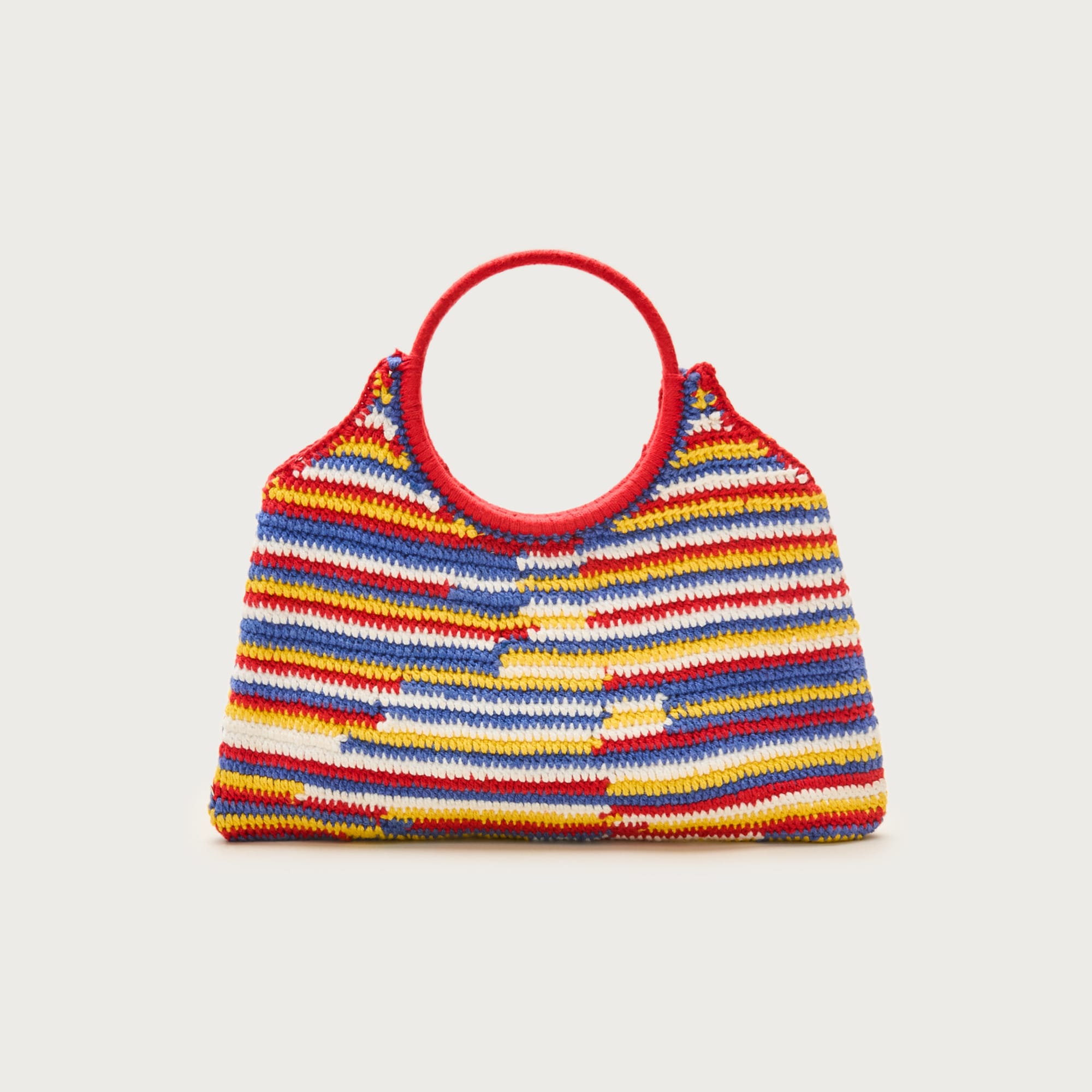 Handcrocheted Top-Handle Bag in Stripe