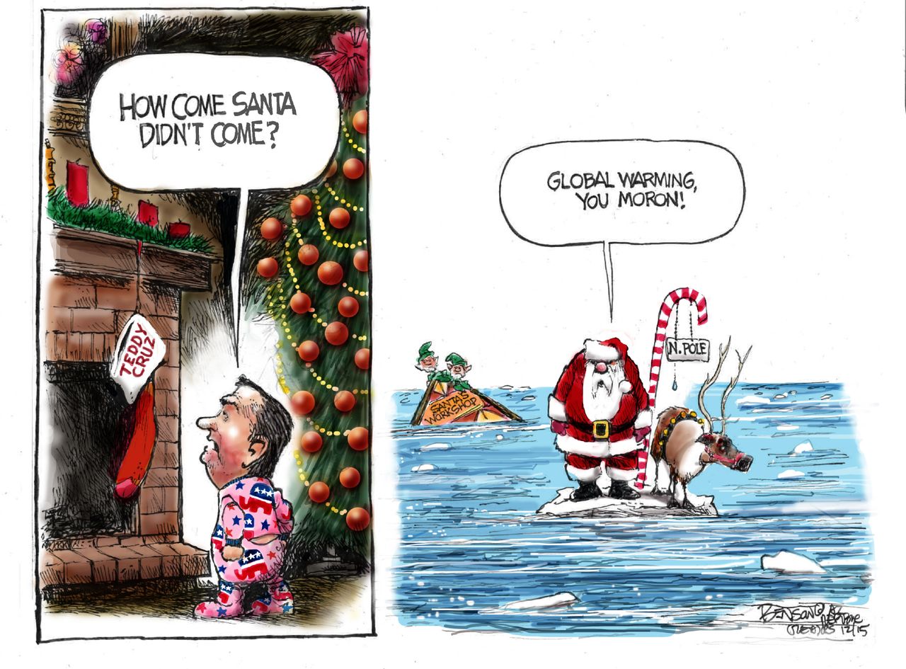 Political cartoon U.S. Ted Cruz Christmas Climate Change