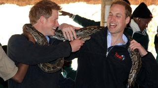 Prince Harry and Prince William with a snake