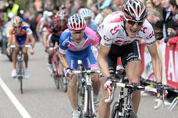 Schleck opened up the sprint, but Cunego was lurking behind