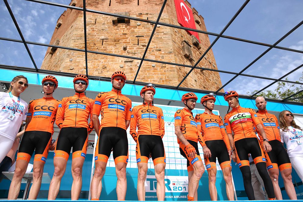 Team CCC Sprandi Polkowice before the stage 2 start.
