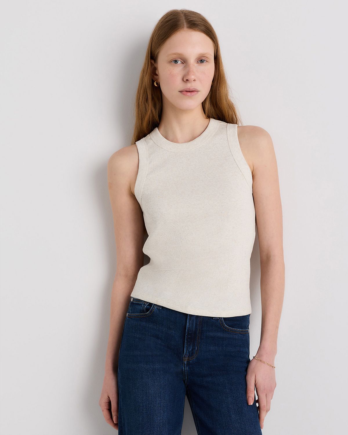 Organic Cotton Micro-Rib Cropped Cutaway Tank in Moonstone Blue