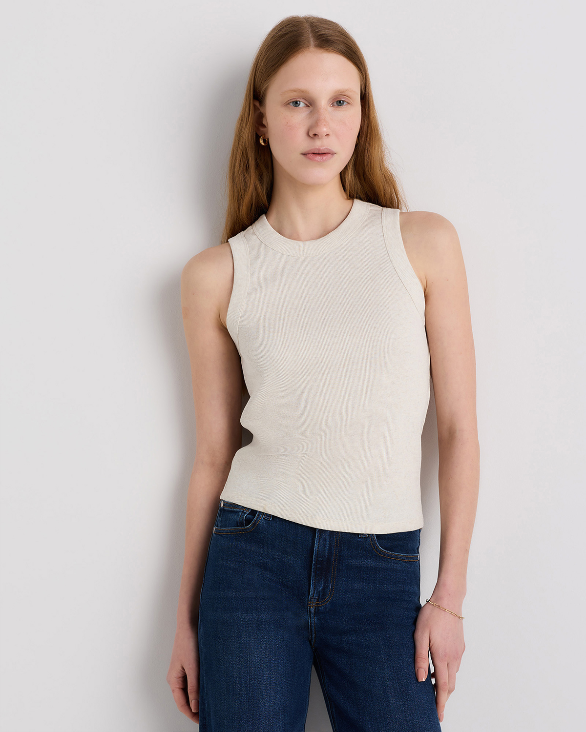 Organic Cotton Micro-Rib Cropped Cutaway Tank in Moonstone Blue