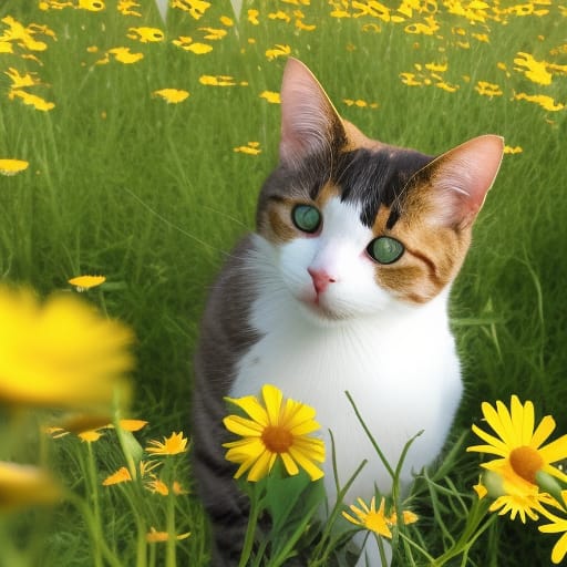 AI generated images of cat picking daisies