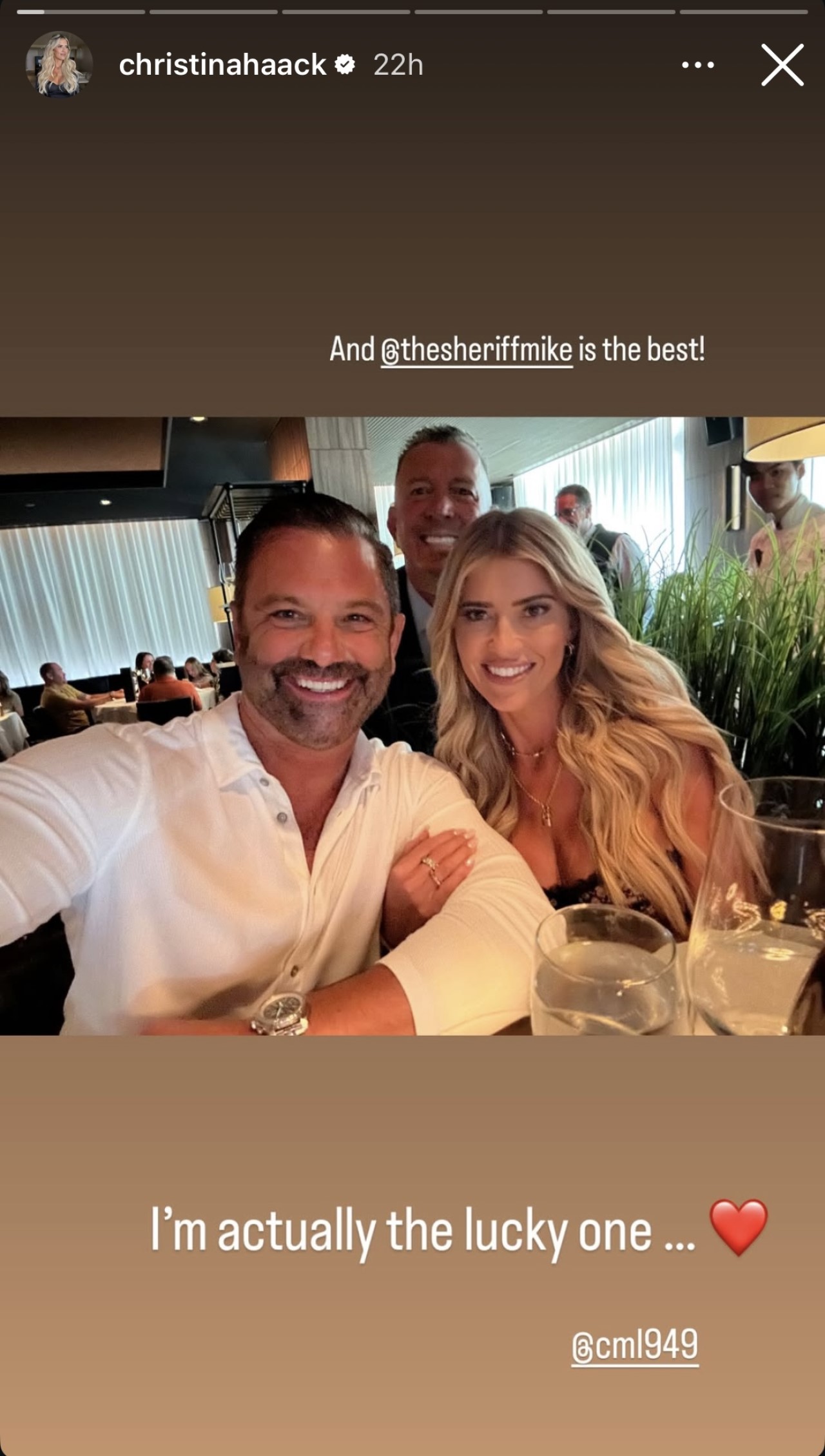 Christina Hall posts photos celebrating her relationshp with Chris Larocca on Instagram Stories.