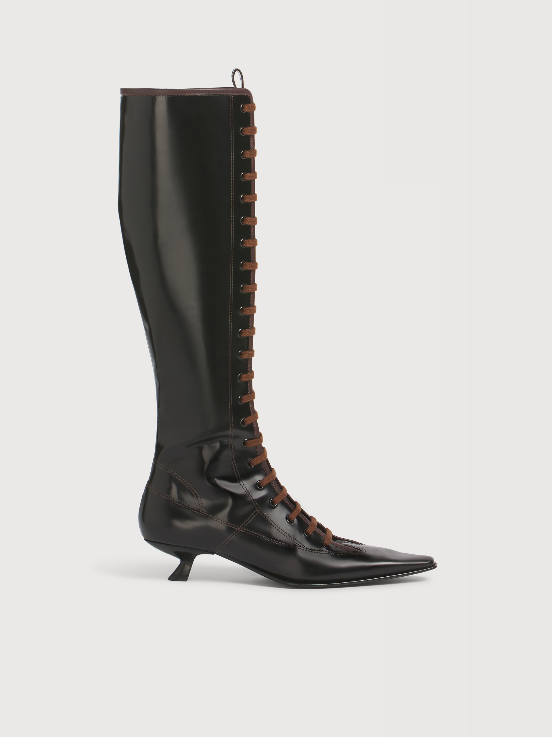 Black Leather Boot With Full Lace-Up Front