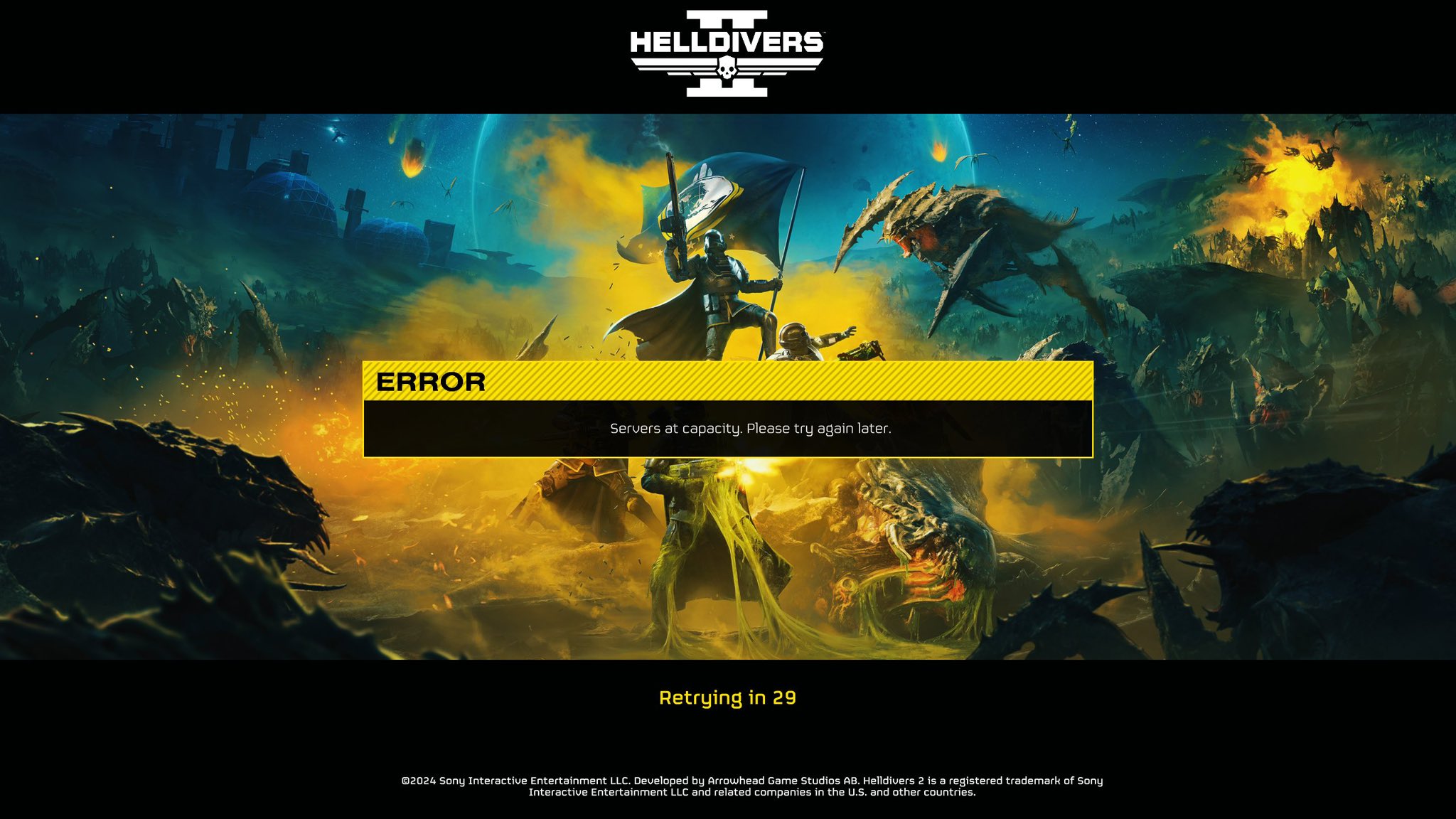 Helldivers 2-Serverkapazitätsbildschirm