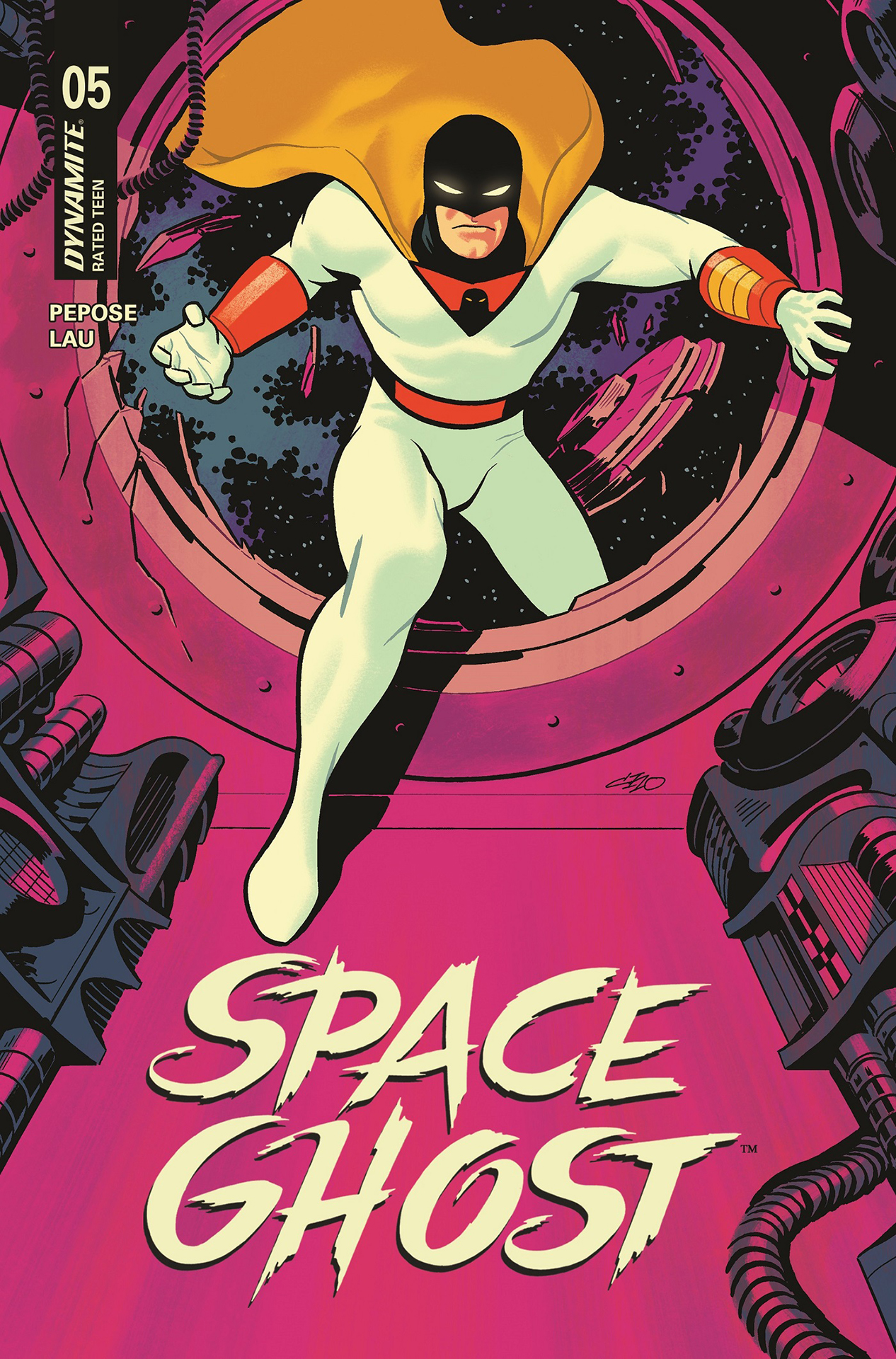 Space Ghost stepping through an airlock on Michael Cho&#039;s cover of Space Ghost #5