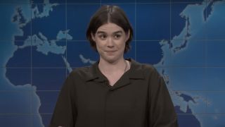 Jane Wickline performing a song called "Party" on Weekend Update on SNL